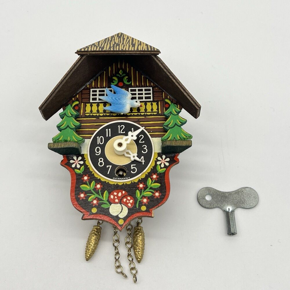 Mini Black Forest Wind Up Clock - W.Germany  Very Good Works